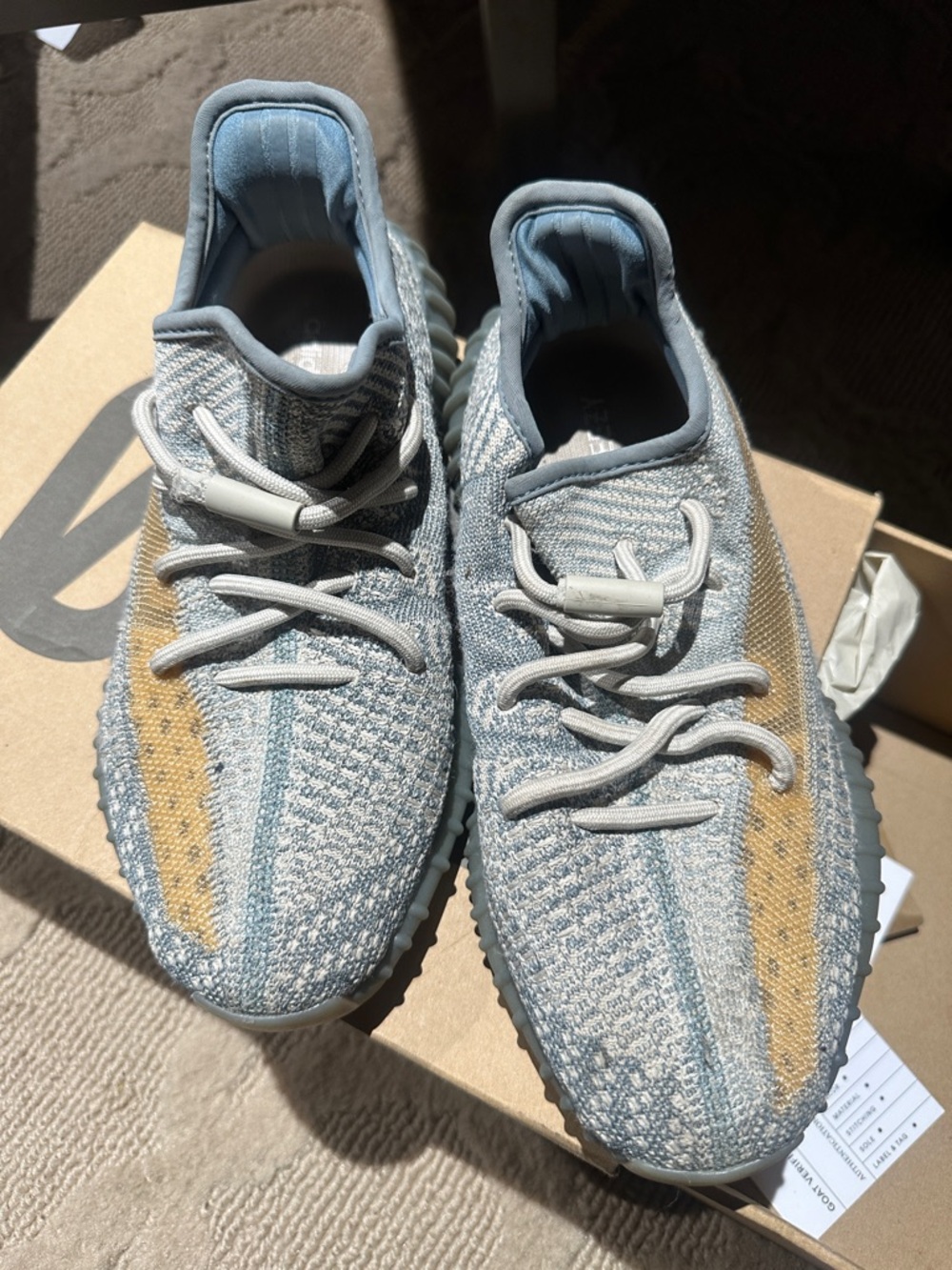 Yeezy Men’s Sneakers — Light Blue and Tan Stripe